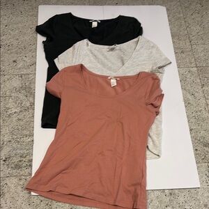 3 H&M Women's Casual Tops - Black, Gray is like a green gray, and Pink